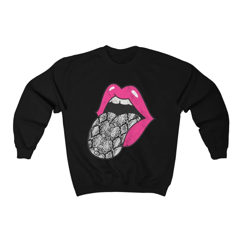 Pink Lips Snakeskin Tongue Out Distressed Unisex Sweatshirt sold by Always Stylish Mama