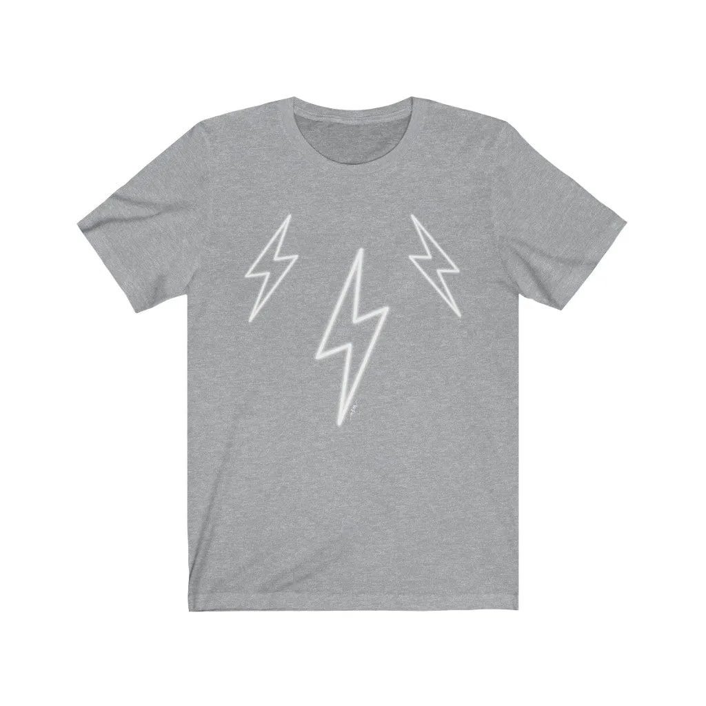 White Glow Lightning Bolts Unisex Tee sold by Always Stylish Mama product image thumbnail 3