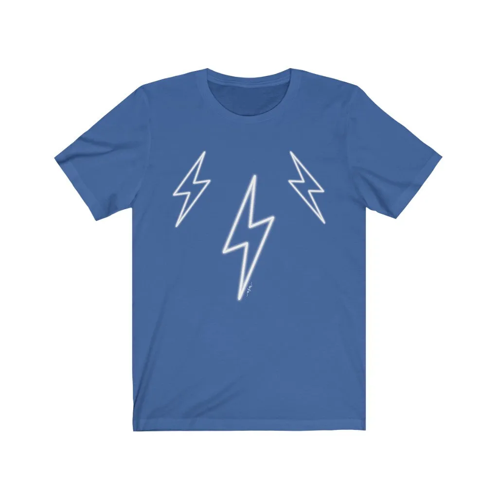 White Glow Lightning Bolts Unisex Tee sold by Always Stylish Mama product image thumbnail 4