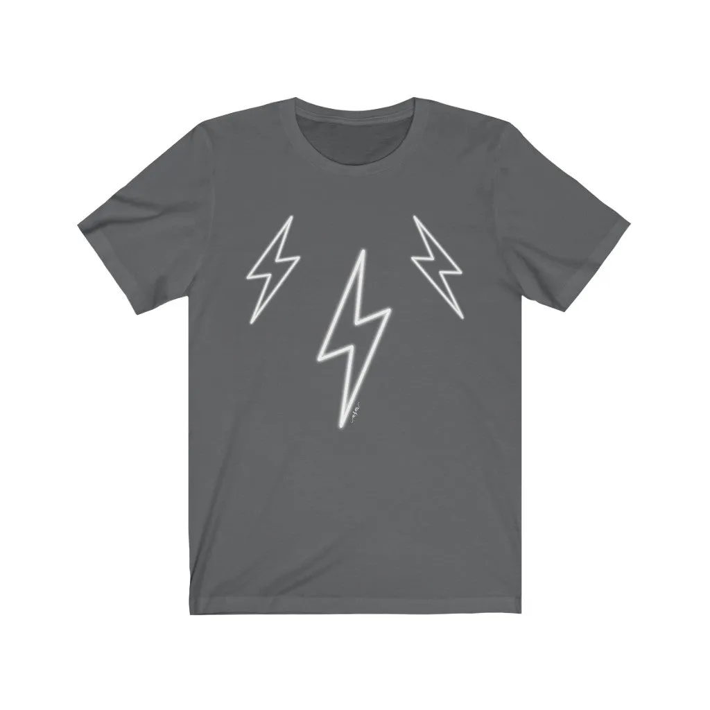 White Glow Lightning Bolts Unisex Tee sold by Always Stylish Mama product image thumbnail 5