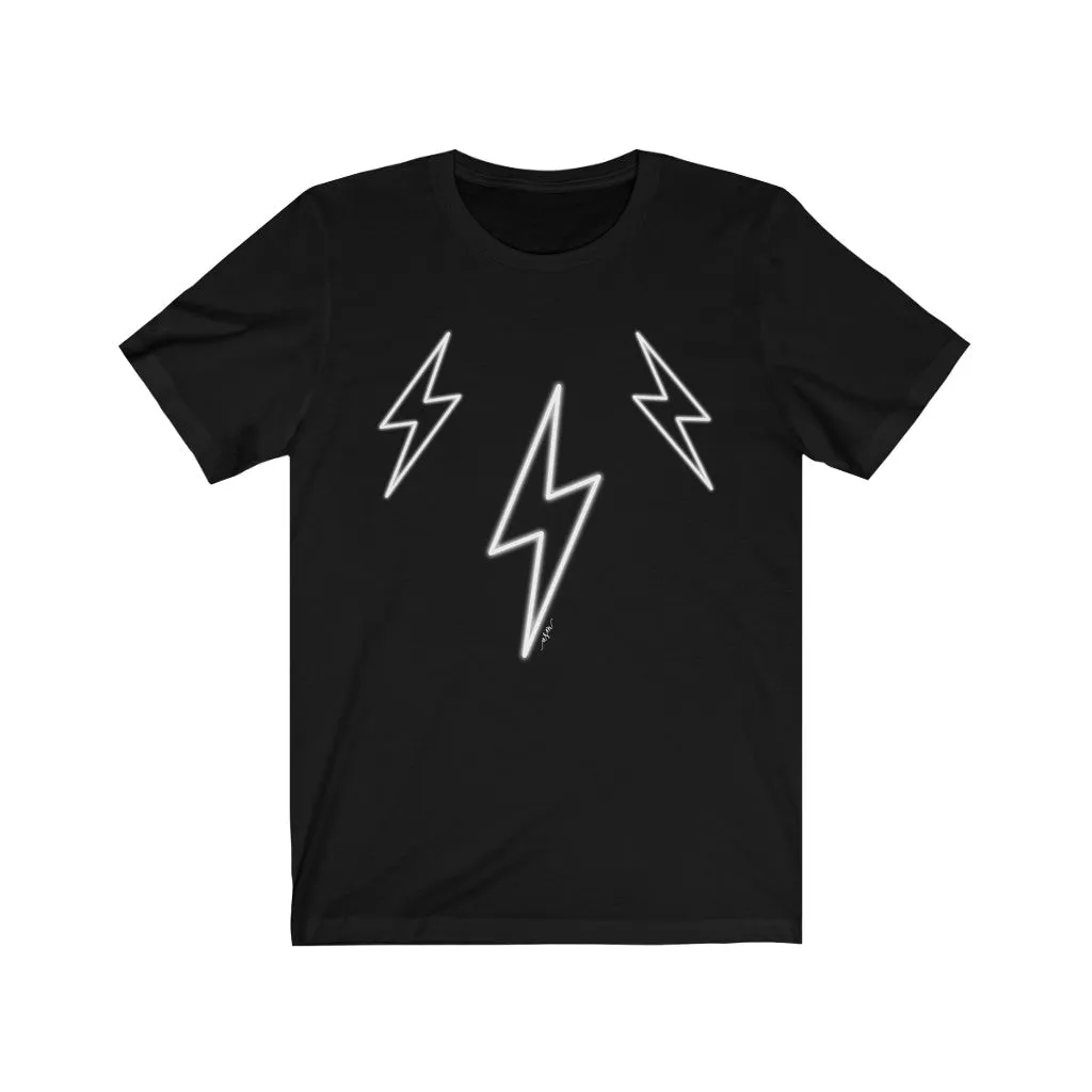 White Glow Lightning Bolts Unisex Tee sold by Always Stylish Mama product image thumbnail 2
