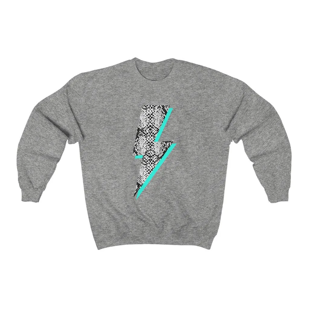 Snakeskin Aqua Lightning Bolt Unisex Sweatshirt sold by Always Stylish Mama product image thumbnail 3
