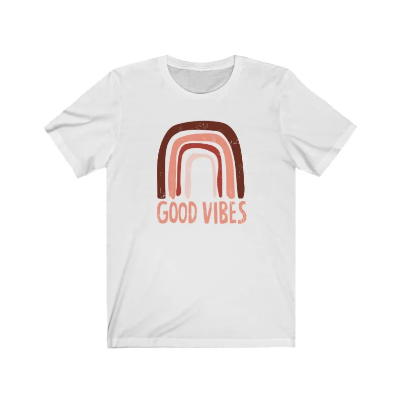 Good Vibes Rainbow Distressed Unisex Tee sold by Always Stylish Mama