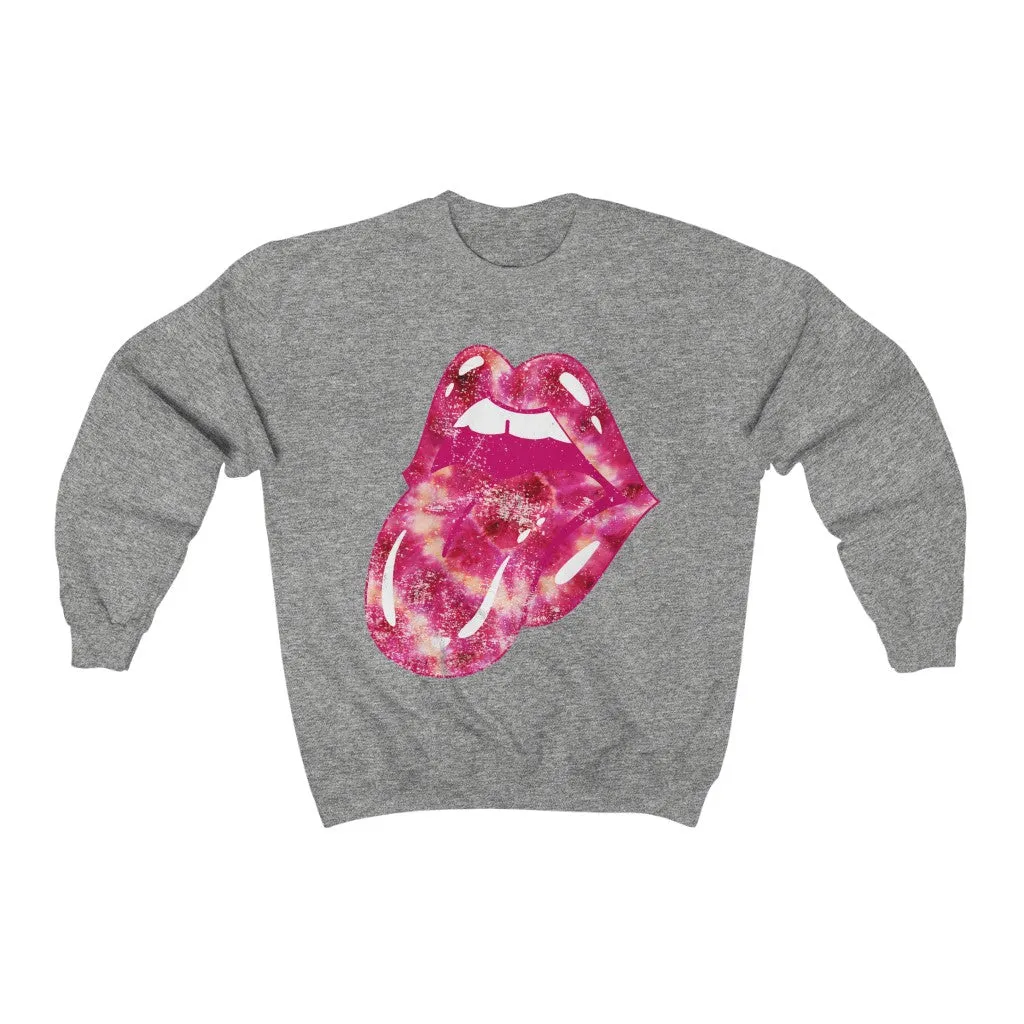 Tie Dye Lips Tongue Out Pinks Distressed Unisex Sweatshirt sold by Always Stylish Mama product image thumbnail 3