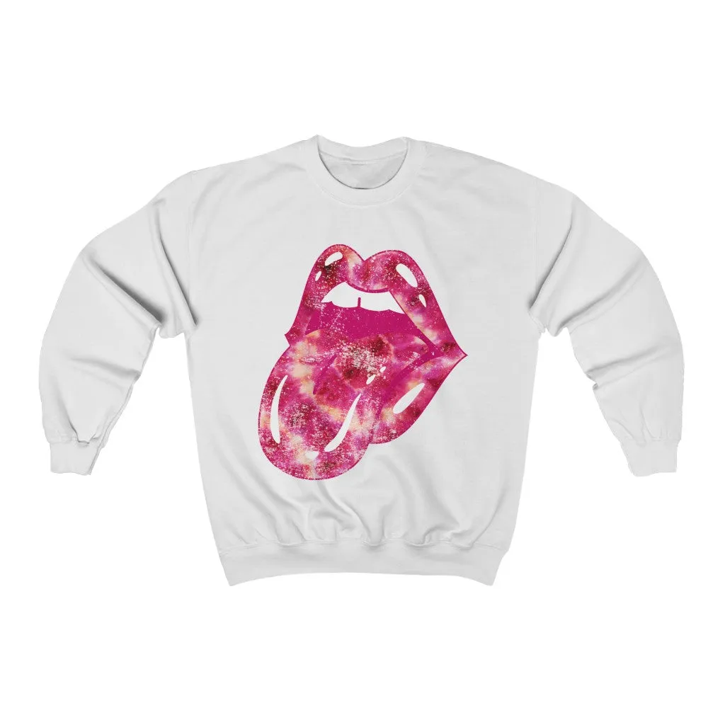 Tie Dye Lips Tongue Out Pinks Distressed Unisex Sweatshirt sold by Always Stylish Mama