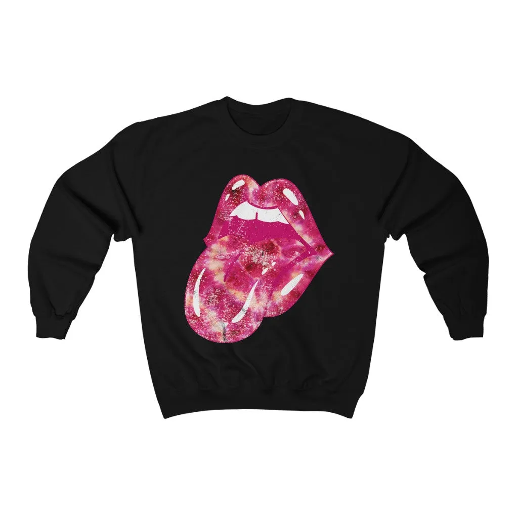 Tie Dye Lips Tongue Out Pinks Distressed Unisex Sweatshirt sold by Always Stylish Mama product image thumbnail 2