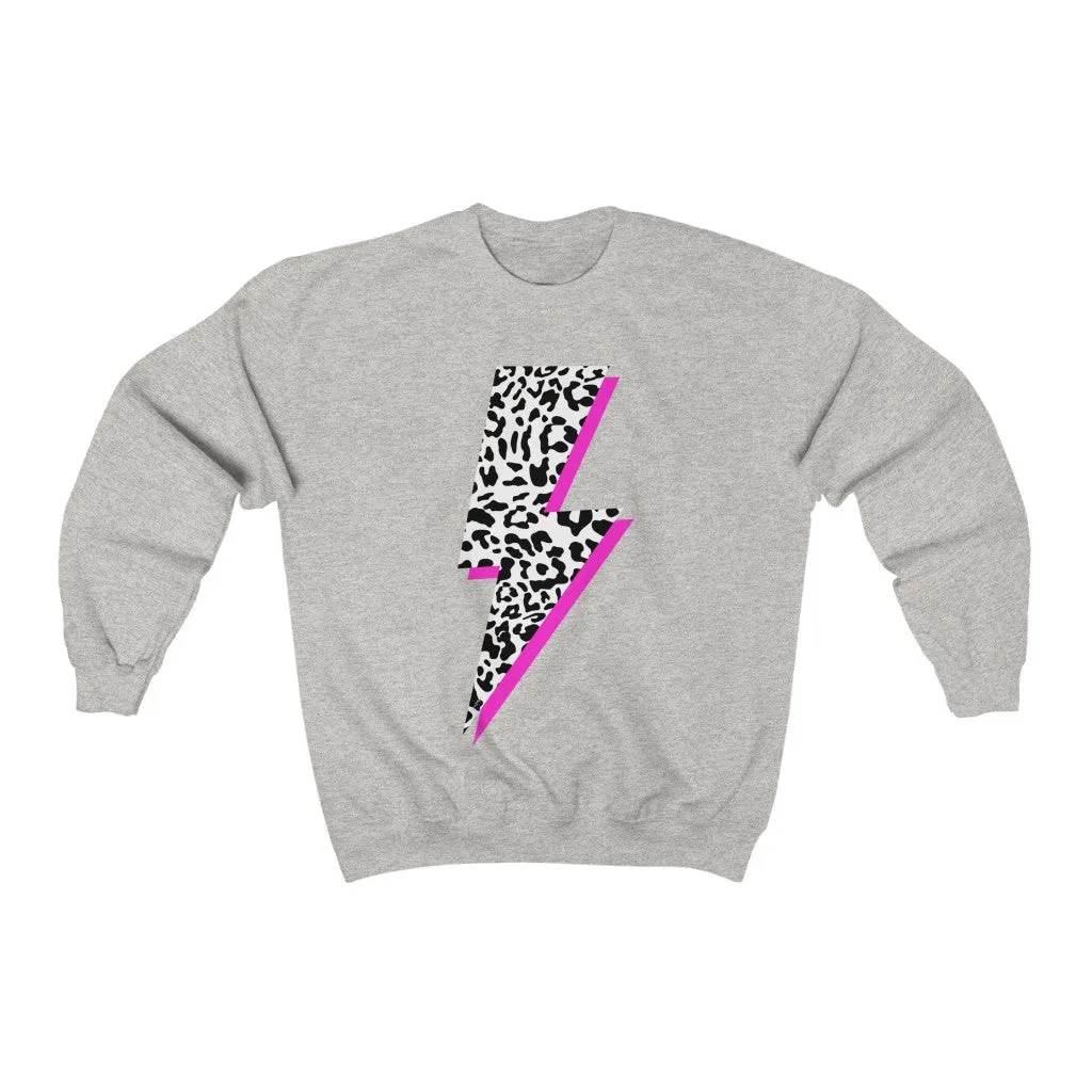 Leopard Pink Lightning Bolt Unisex Crewneck Sweatshirt sold by Always Stylish Mama product image thumbnail 3