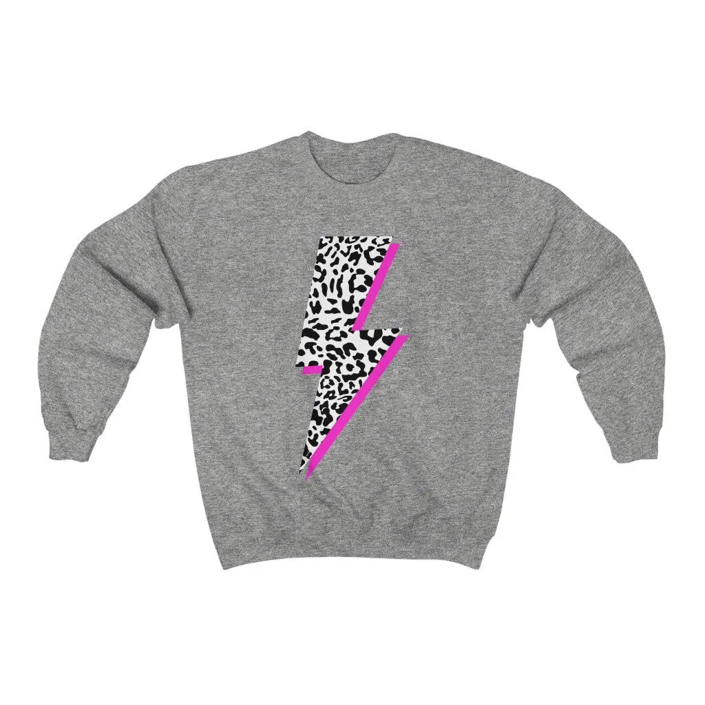 Leopard Pink Lightning Bolt Unisex Crewneck Sweatshirt sold by Always Stylish Mama product image thumbnail 4
