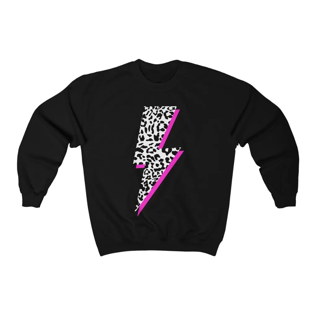 Leopard Pink Lightning Bolt Unisex Crewneck Sweatshirt sold by Always Stylish Mama
