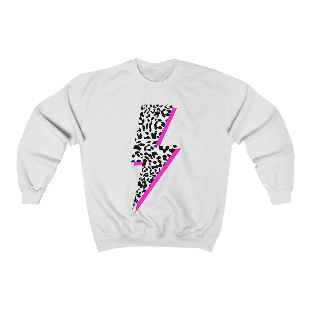 Leopard Pink Lightning Bolt Unisex Crewneck Sweatshirt sold by Always Stylish Mama product image thumbnail 2