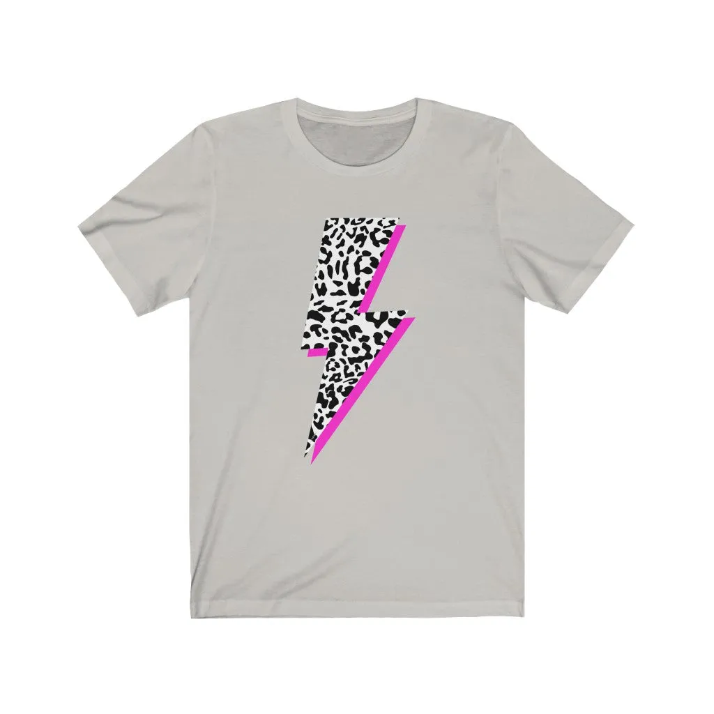 Leopard Pink Lightning Bolt Unisex Tee sold by Always Stylish Mama product image thumbnail 4