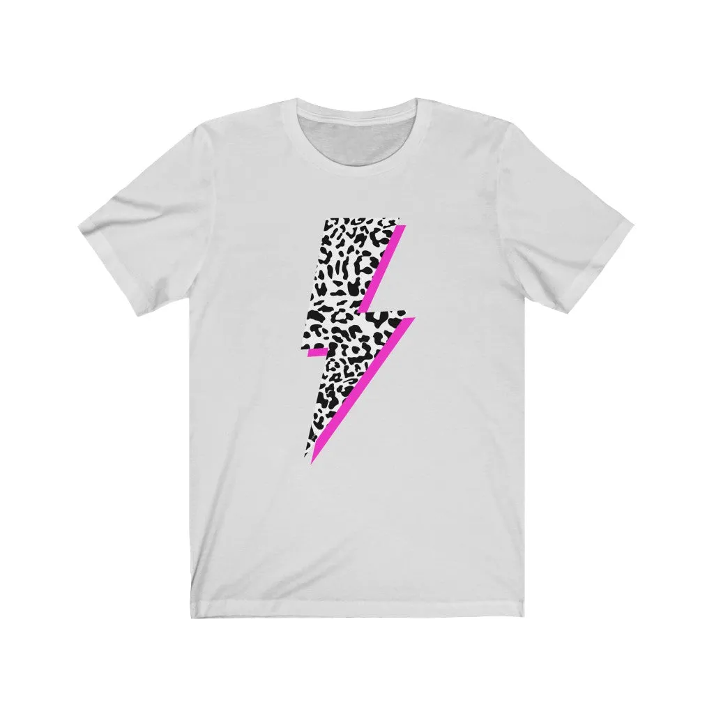 Leopard Pink Lightning Bolt Unisex Tee sold by Always Stylish Mama product image thumbnail 2