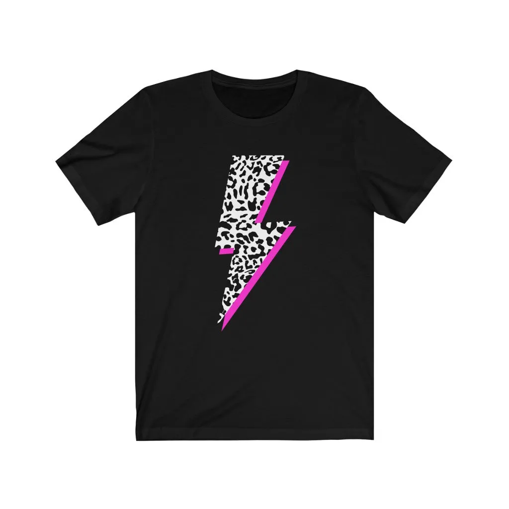 Leopard Pink Lightning Bolt Unisex Tee sold by Always Stylish Mama product image thumbnail 3