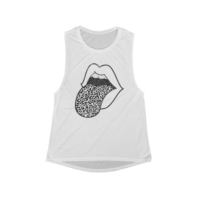 Leopard Tongue Out Women's Flowy Scoop Muscle Tank sold by Always Stylish Mama