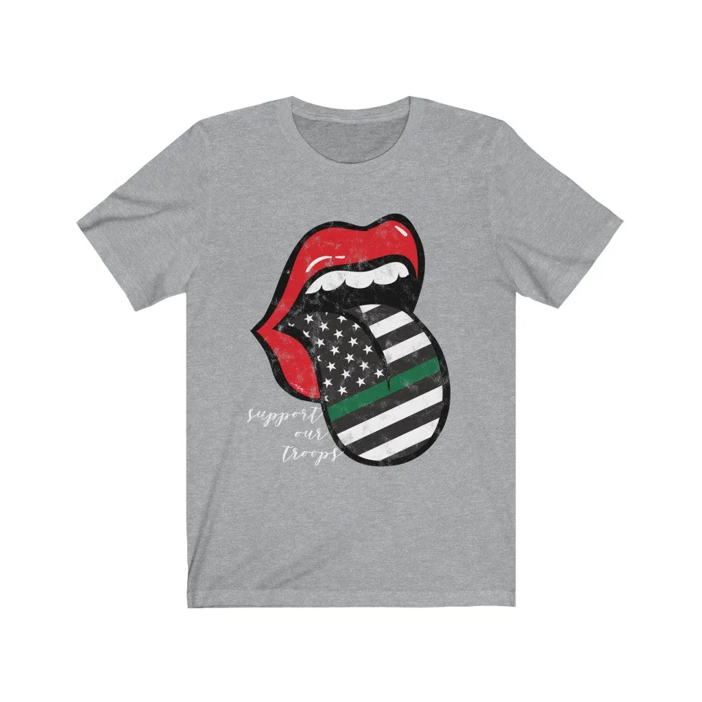 Military Flag Tongue Out Support Our Troops Distressed Unisex Tee White Text sold by Always Stylish Mama product image thumbnail 3