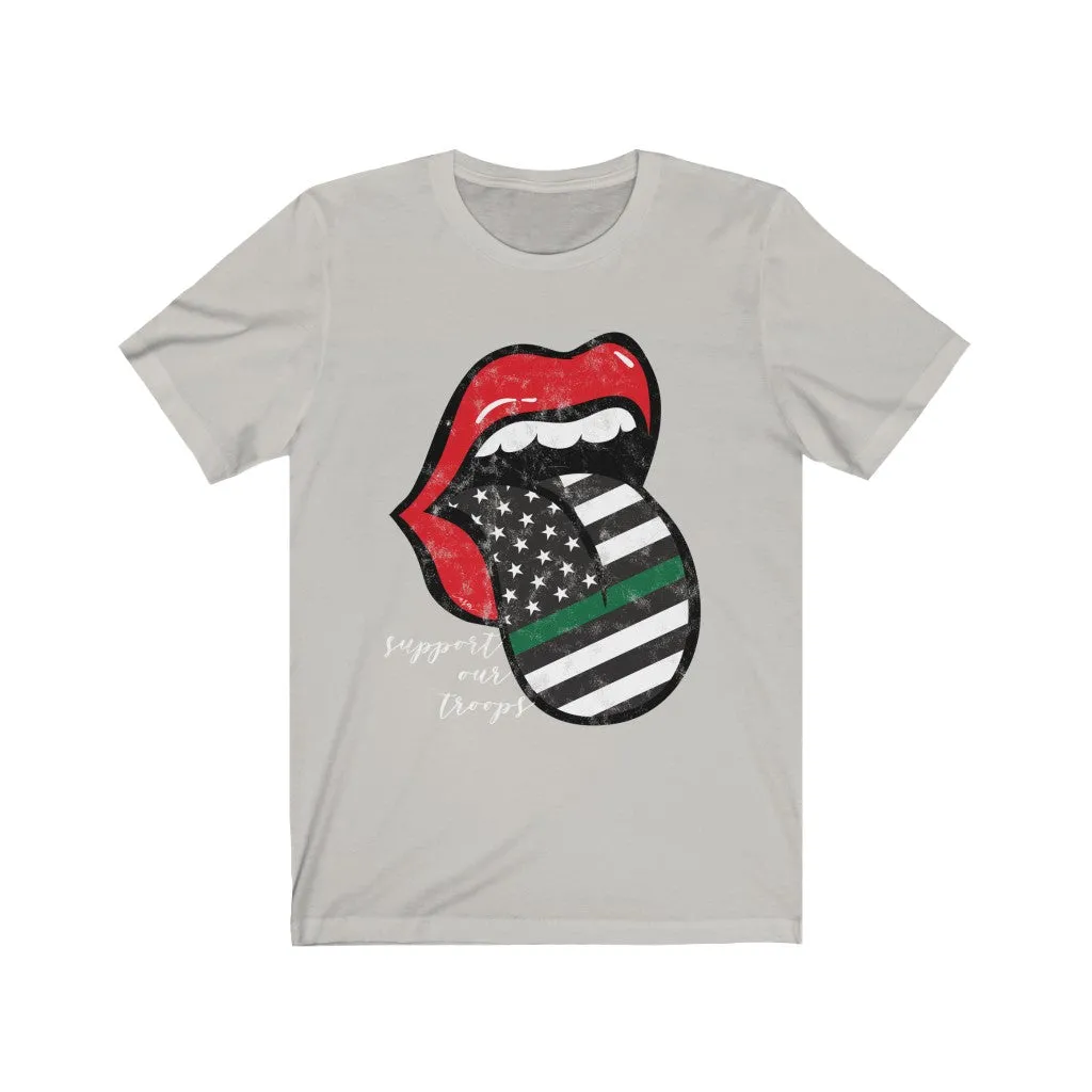 Military Flag Tongue Out Support Our Troops Distressed Unisex Tee White Text sold by Always Stylish Mama product image thumbnail 2
