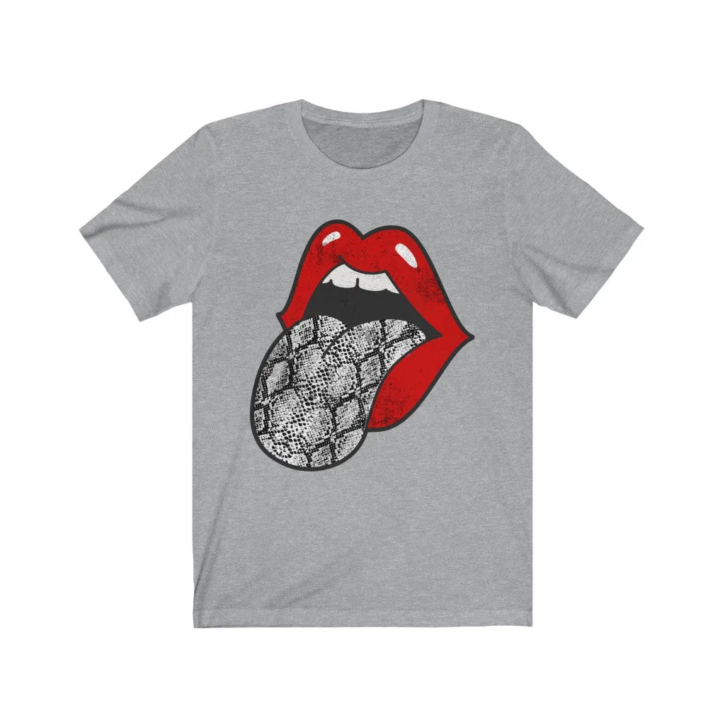 Red Lips Snakeskin Tongue Out Distressed Unisex Tee sold by Always Stylish Mama product image thumbnail 4