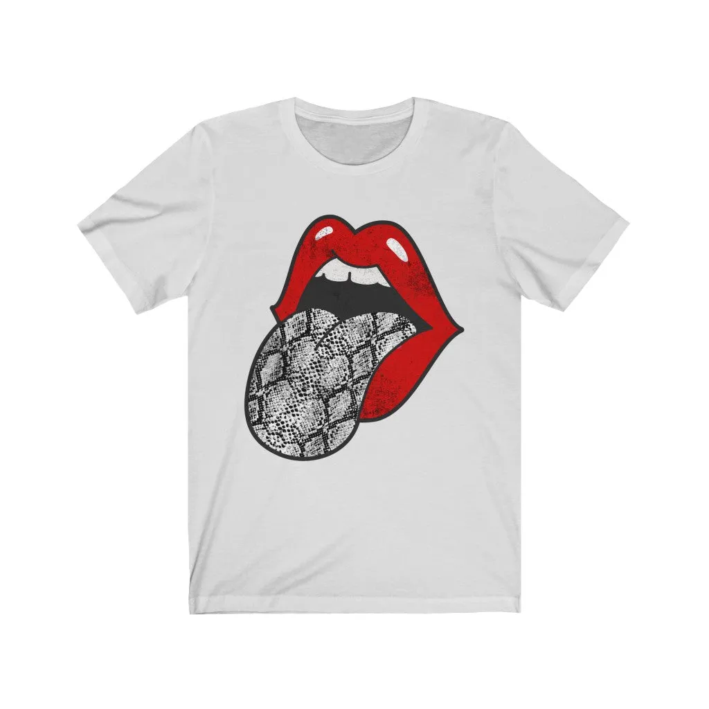 Red Lips Snakeskin Tongue Out Distressed Unisex Tee sold by Always Stylish Mama product image thumbnail 3