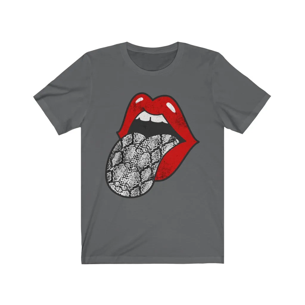 Red Lips Snakeskin Tongue Out Distressed Unisex Tee sold by Always Stylish Mama product image thumbnail 5