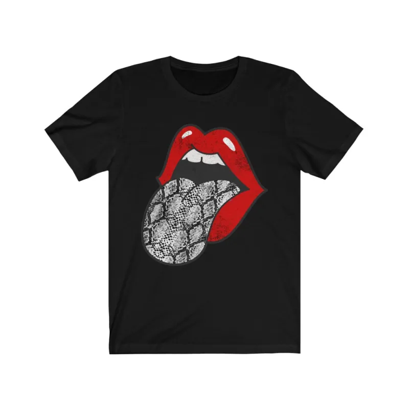 Red Lips Snakeskin Tongue Out Distressed Unisex Tee sold by Always Stylish Mama