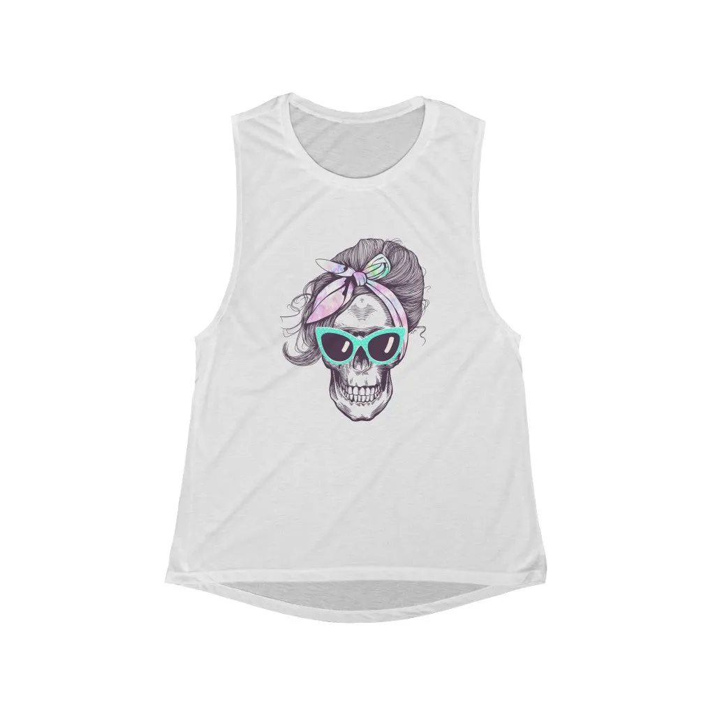 Tie Dye Bandana Skull Women's Flowy Scoop Muscle Tank sold by Always Stylish Mama