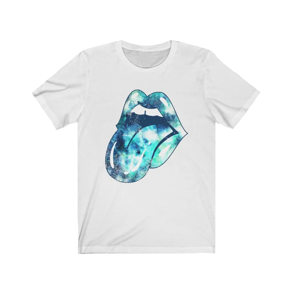 Blue Tie Dye Lips Tongue Out Distressed Unisex Tee sold by Always Stylish Mama