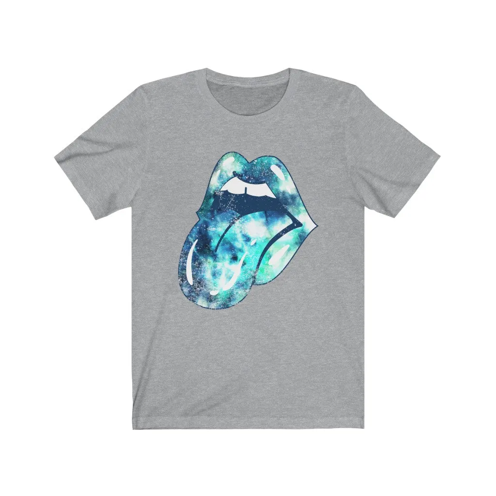 Blue Tie Dye Lips Tongue Out Distressed Unisex Tee sold by Always Stylish Mama product image thumbnail 5