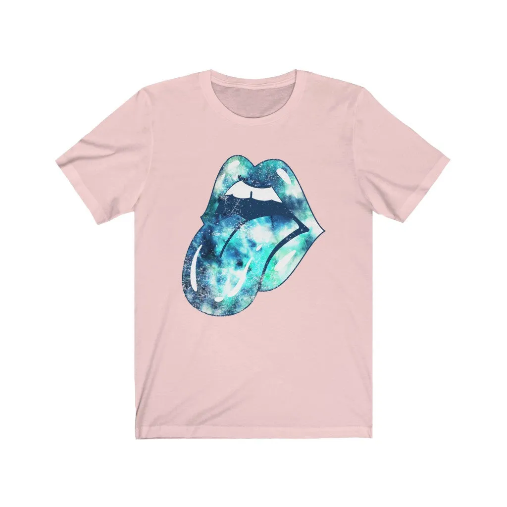 Blue Tie Dye Lips Tongue Out Distressed Unisex Tee sold by Always Stylish Mama product image thumbnail 2