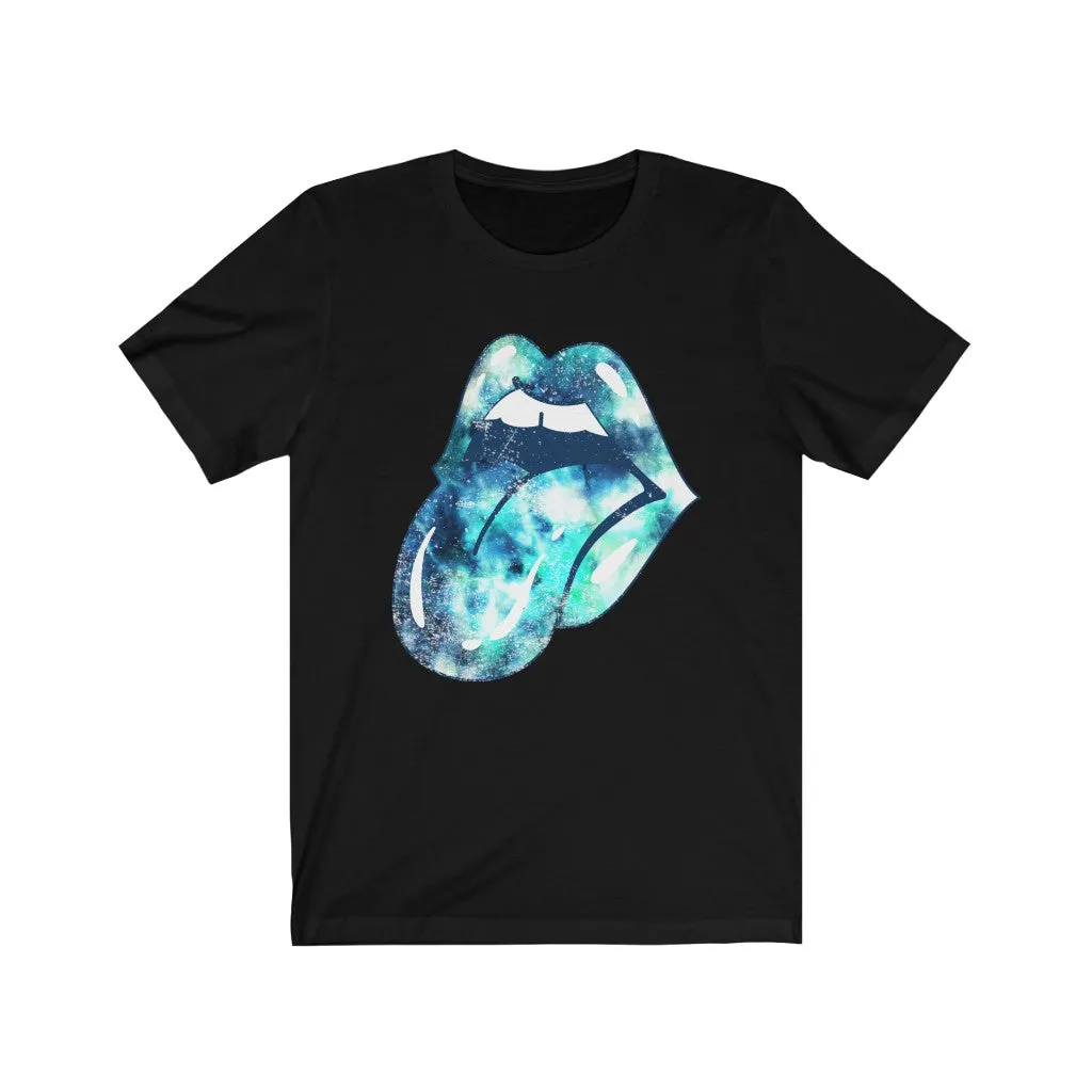 Blue Tie Dye Lips Tongue Out Distressed Unisex Tee sold by Always Stylish Mama product image thumbnail 3