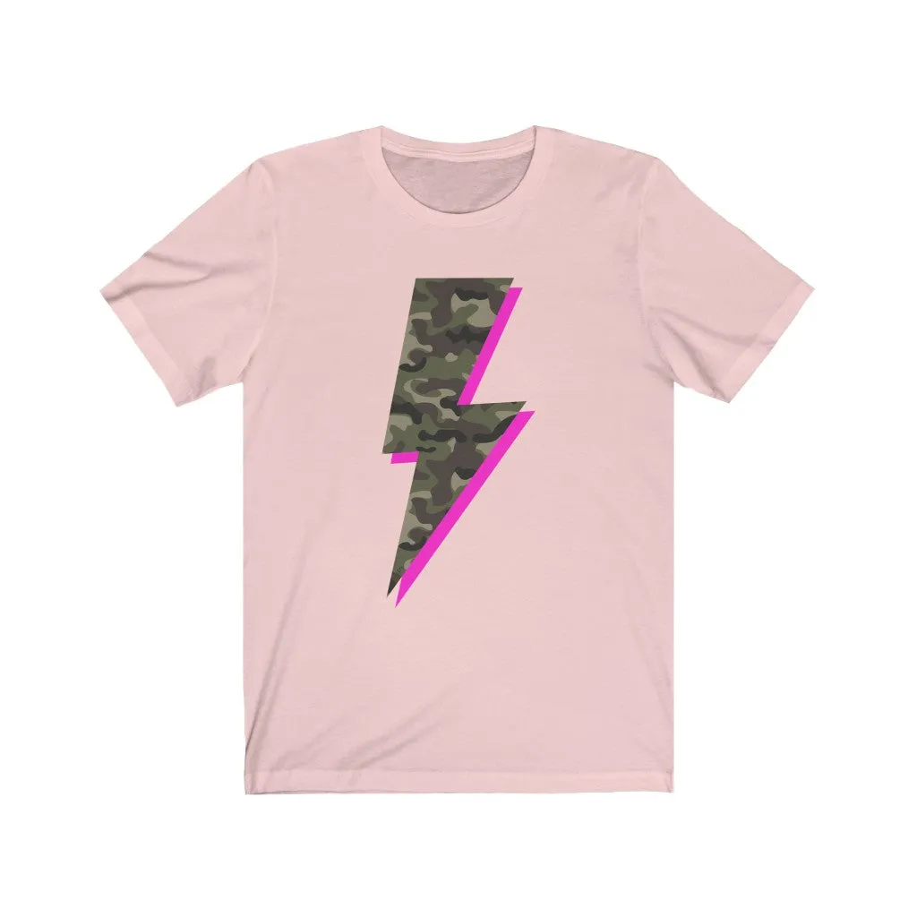 Camo Pink Lightning Bolt Unisex Tee sold by Always Stylish Mama product image thumbnail 2