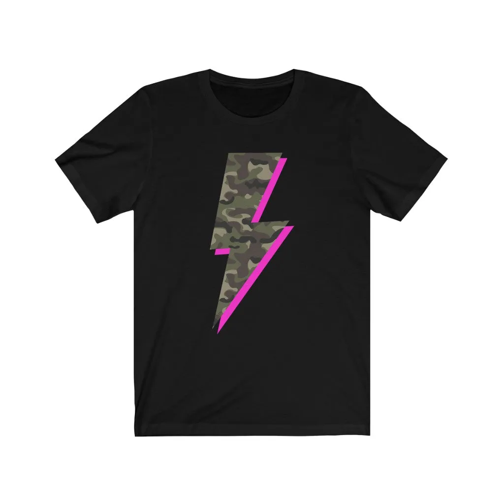 Camo Pink Lightning Bolt Unisex Tee sold by Always Stylish Mama product image thumbnail 3