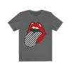 Red Lips Checkered Tongue Out Distressed Unisex Tee sold by Always Stylish Mama