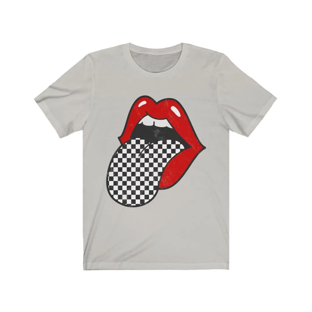 Red Lips Checkered Tongue Out Distressed Unisex Tee sold by Always Stylish Mama product image thumbnail 5
