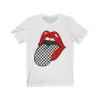 Red Lips Checkered Tongue Out Distressed Unisex Tee sold by Always Stylish Mama