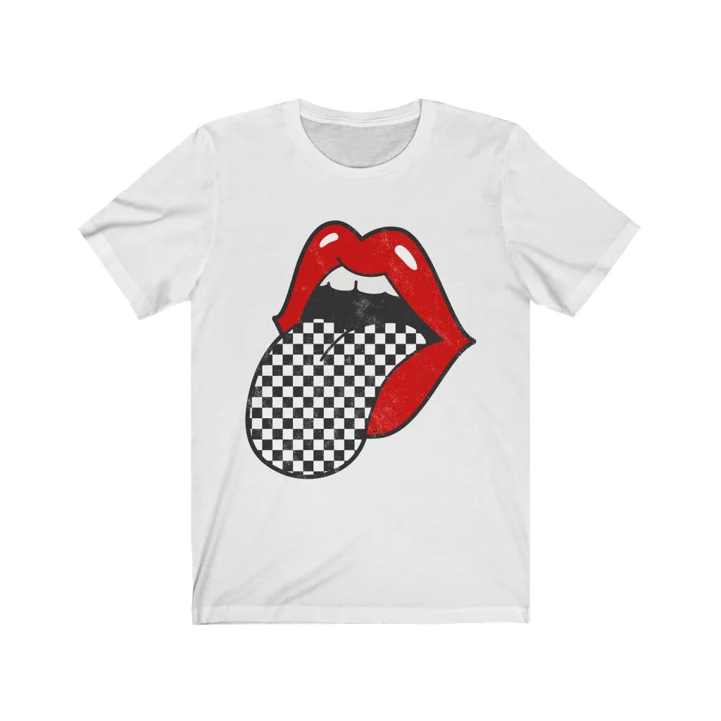 Red Lips Checkered Tongue Out Distressed Unisex Tee sold by Always Stylish Mama product image thumbnail 2