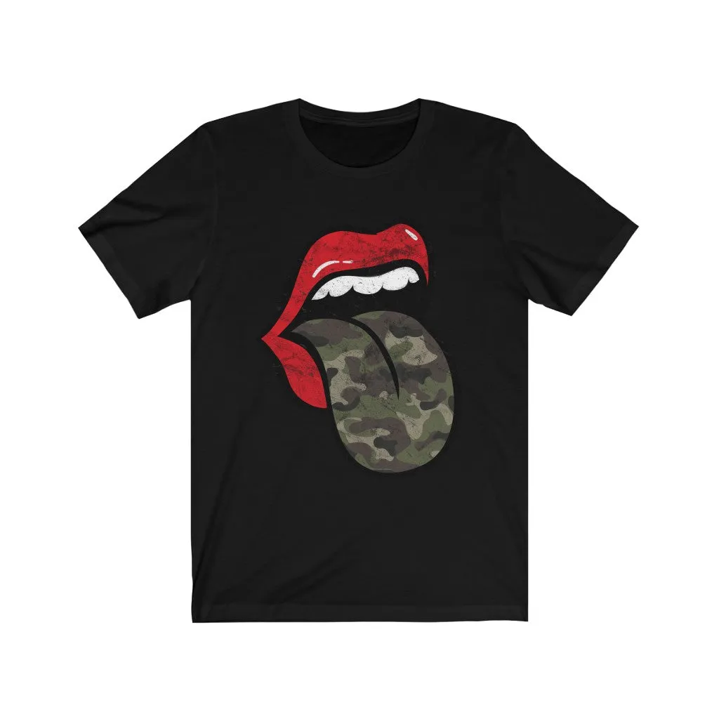 Red Lips Camo Tongue Out Short Sleeve Tee sold by Always Stylish Mama product image thumbnail 4