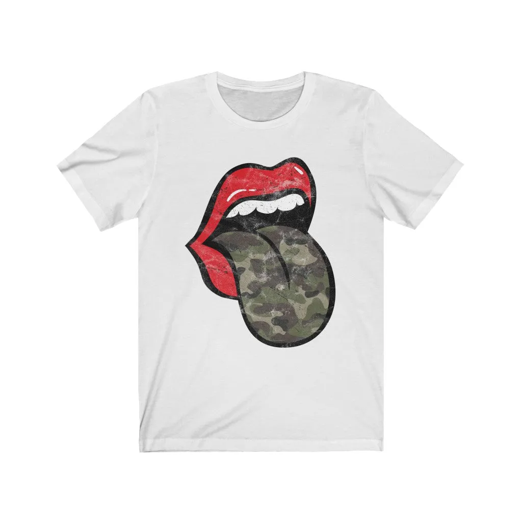 Red Lips Camo Tongue Out Short Sleeve Tee sold by Always Stylish Mama