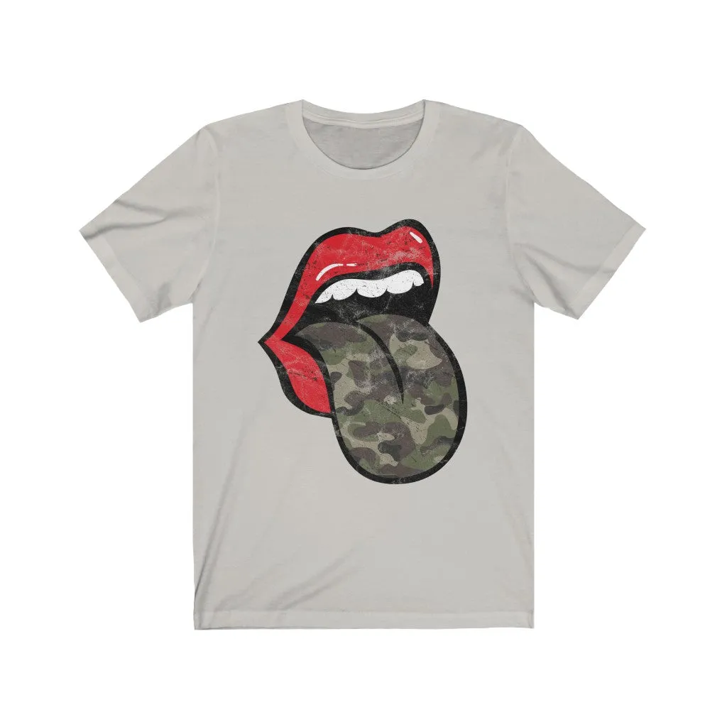 Red Lips Camo Tongue Out Short Sleeve Tee sold by Always Stylish Mama product image thumbnail 5