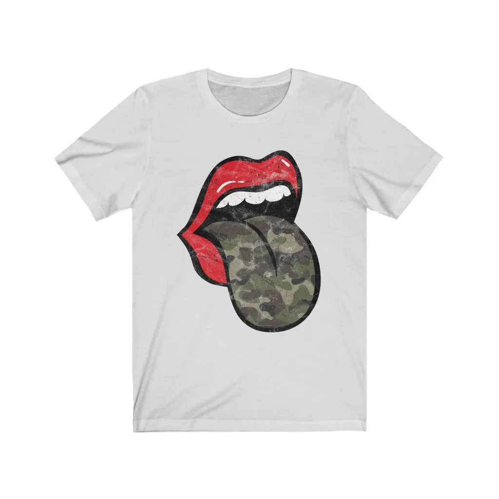 Red Lips Camo Tongue Out Short Sleeve Tee sold by Always Stylish Mama product image thumbnail 2