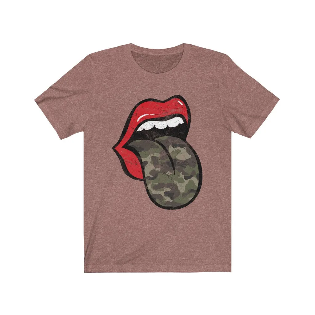 Red Lips Camo Tongue Out Short Sleeve Tee sold by Always Stylish Mama product image thumbnail 3