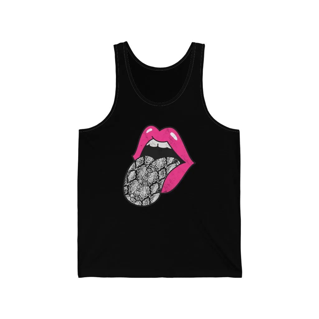 Hot Pink Lips Snakeskin Tongue Out Unisex Tank sold by Always Stylish Mama product image thumbnail 2