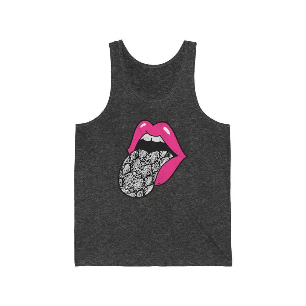 Hot Pink Lips Snakeskin Tongue Out Unisex Tank sold by Always Stylish Mama product image thumbnail 3