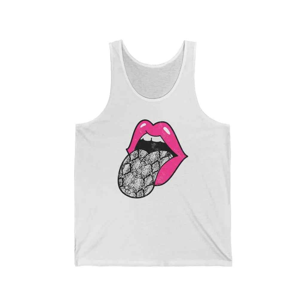 Hot Pink Lips Snakeskin Tongue Out Unisex Tank sold by Always Stylish Mama