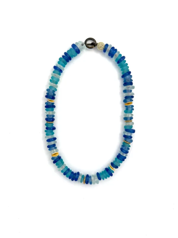 Multi Blue Saucer Glass- 18” sold by Anchor Beads