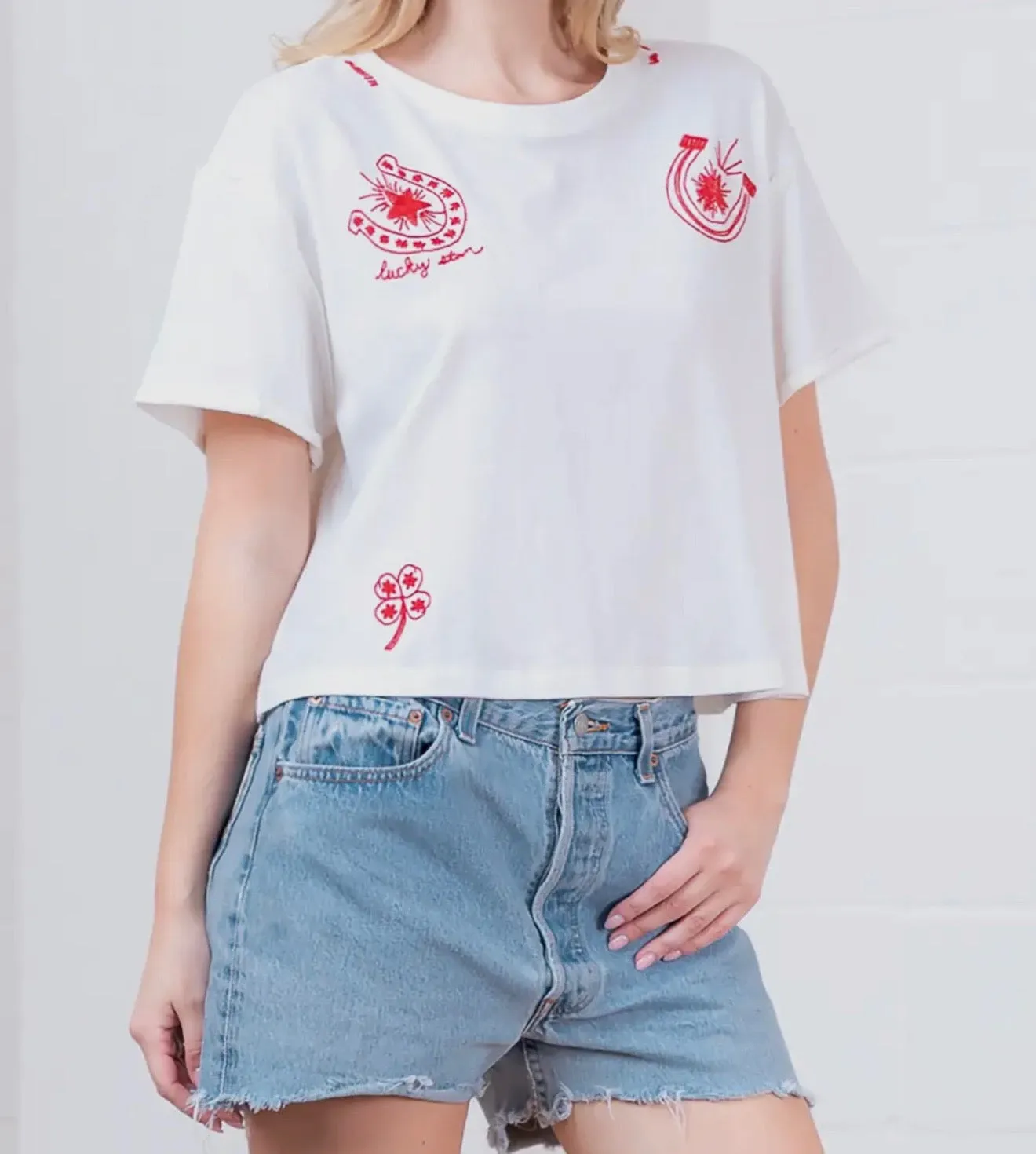 Horseshoe Embroidered Crop Tee sold by Ascot + Hart product image thumbnail 2