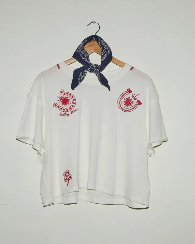 Horseshoe Embroidered Crop Tee sold by Ascot + Hart