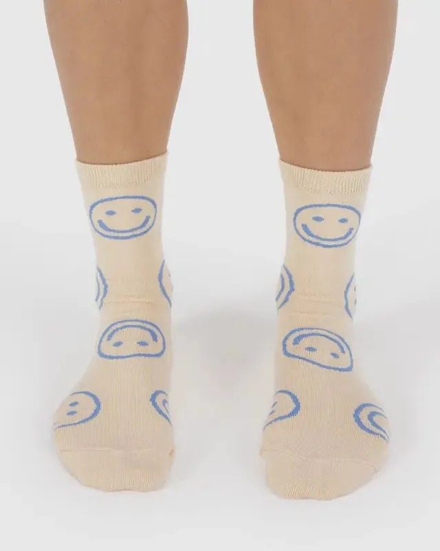 Crew Socks - Ecru Periwinkle Happy sold by Ascot + Hart product image thumbnail 3