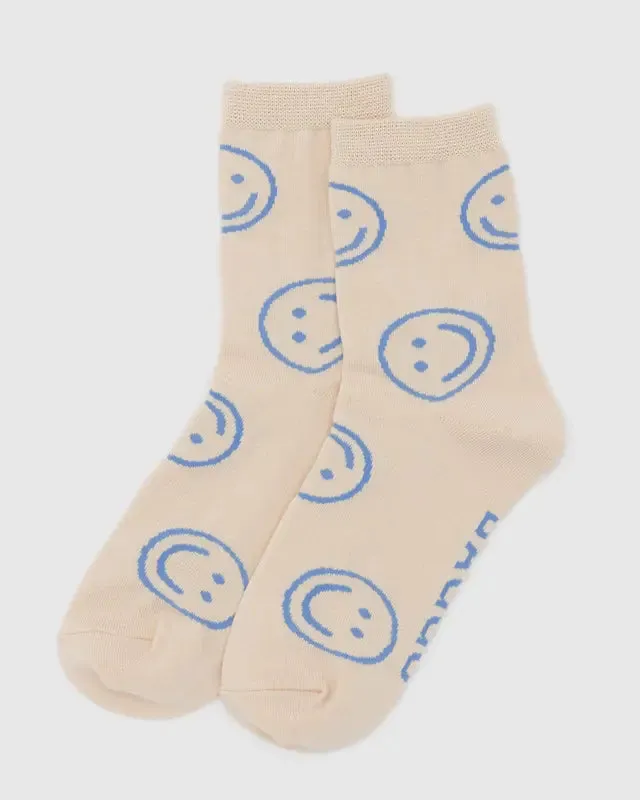 Crew Socks - Ecru Periwinkle Happy sold by Ascot + Hart
