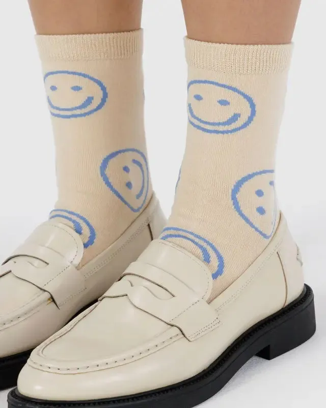 Crew Socks - Ecru Periwinkle Happy sold by Ascot + Hart product image thumbnail 2
