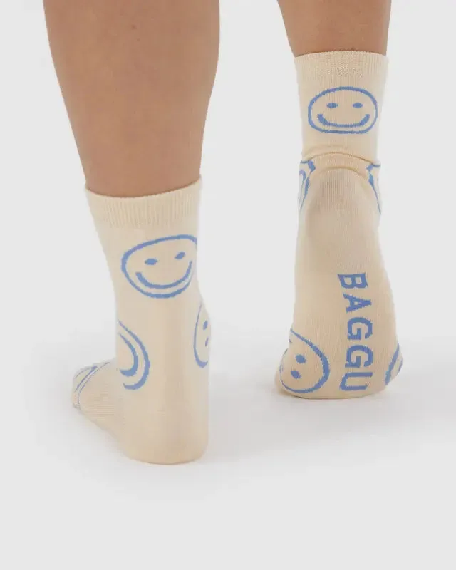 Crew Socks - Ecru Periwinkle Happy sold by Ascot + Hart product image thumbnail 4